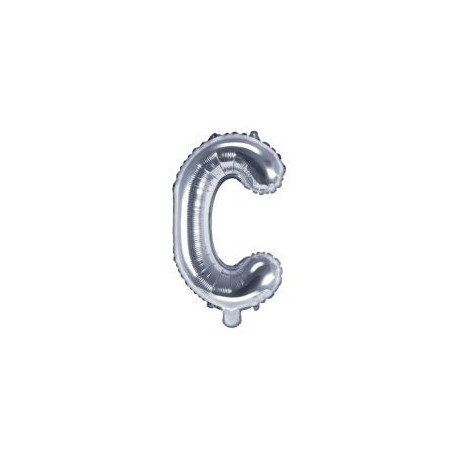 Balón foliový písmeno "C", 35cm, STŘÍBRNÝ (NELZE PLNIT HELIEM)