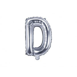 Balón foliový písmeno "D", 35cm, STŘÍBRNÝ (NELZE PLNIT HELIEM)
