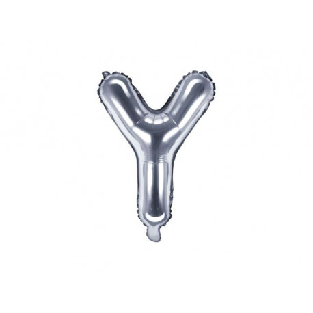 Balón foliový písmeno "Y", 35cm, STŘÍBRNÝ (NELZE PLNIT HELIEM)