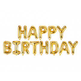 Balon foliový nápis Happy Birthday, 340x35cm, gold