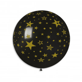 Balon latex 80cm - černý potisk hvězdy