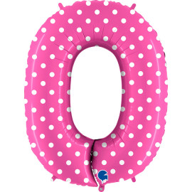 Balon foliový číslice - 0 -Růžová s puntíky 102cm