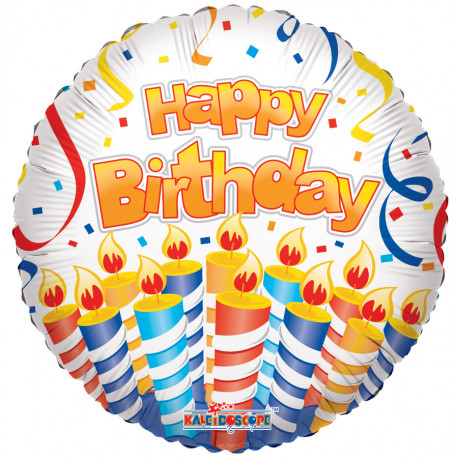 Balon foliový 46cm - HAPPY BIRTHDAY - dort a svíčky