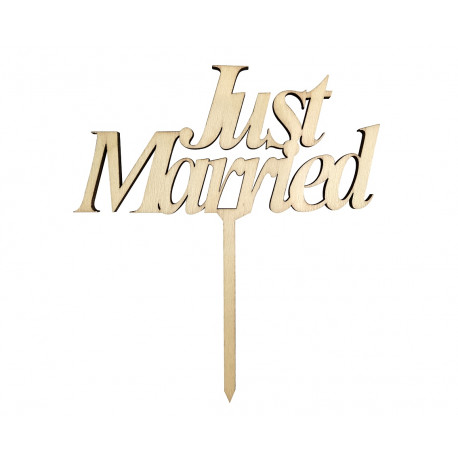 Dortový zápich Just Married, 13 x 14 cm, dřevo