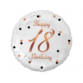 Fóliový balónek Happy 18 Birthday, bílý, růžový potisk, 18"