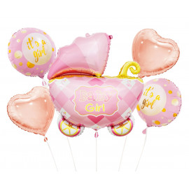 Balon foliový Sada kočárků, 5ks růžové