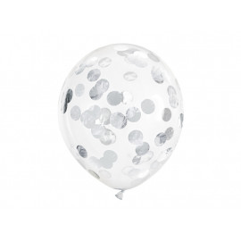 Balonky s konfetami,6ks,stříbrné kroužky,30cm