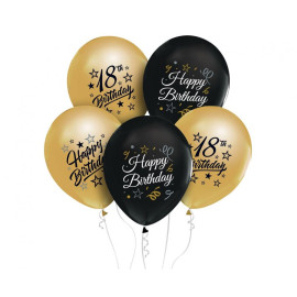 Balonek latexový,5ks,30cm,zlatý a černý,HB18